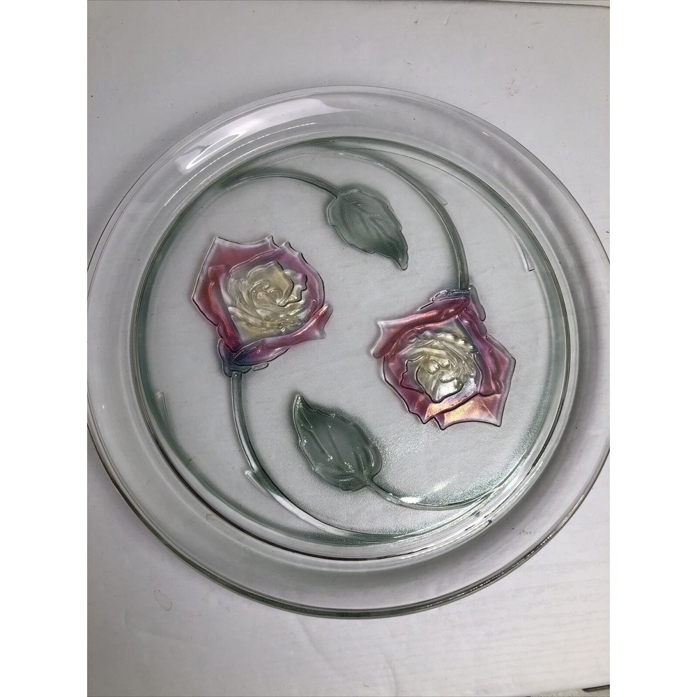 Rose Platter Rainbow Mist 13 Inch Diameter by Indiana Glass Serving Plate w/Box‎